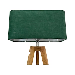 Dark Green Textured 100% Linen Brushed Silver Rounded Rectangle Lampshade