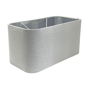 White Textured 100% Linen Brushed Silver Rounded Rectangle Lampshade