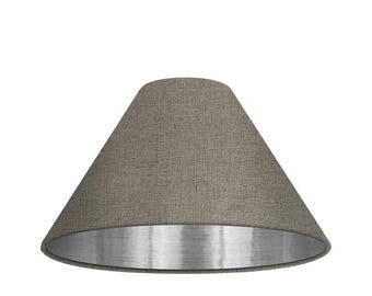 Natural Beige Textured Linen Brushed Silver Tapered Coolie Lampshade