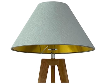 Light Silver Grey Textured 100% Linen Brushed Gold Tapered Coolie Lampshade