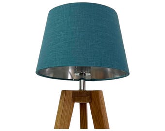 Teal Blue Textured 100% Textured Linen Brushed Silver Lampshade