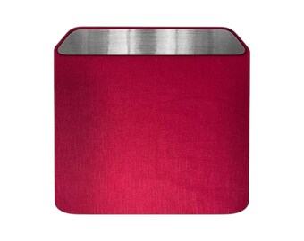 Raspberry Pink 100% Textured Linen Brushed Silver Rounded Square Lampshade