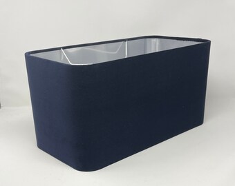 Navy Blue Velvet Brushed Silver Rounded Rectangle Lampshade