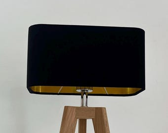 Black Velvet Brushed Gold Rounded Rectangle Lampshade