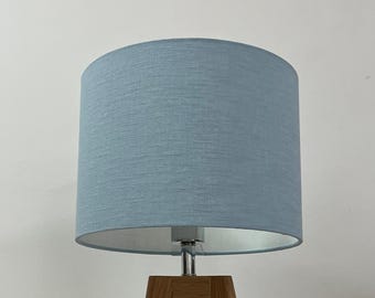 Pale Blue Textured 100% Linen Drum Lampshade