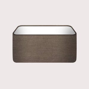 May include: A brown rectangular lampshade with a textured fabric finish.