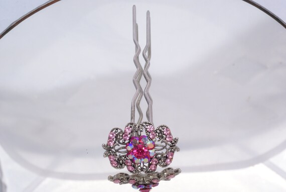 Pink Jeweled Reproduction of Victorian Hairclip - image 2