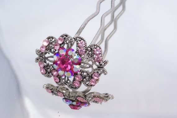 Pink Jeweled Reproduction of Victorian Hairclip - image 7
