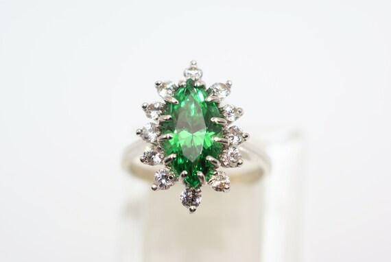 Natural Emerald, Marquise Cut, set in 14 Kt White… - image 1