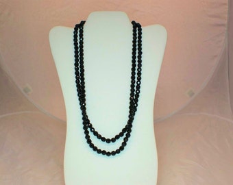Black Glass Bead Necklace - Classic