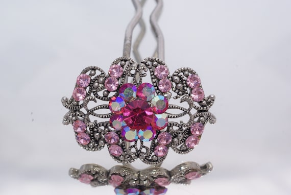 Pink Jeweled Reproduction of Victorian Hairclip - image 1