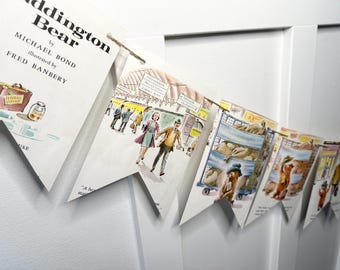 Vintage Paddington Bear book page banner bunting garland birthday party decor decoration garland
