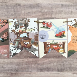 Disney Cars themed book page banner Lightning McQueen birthday party decor decoration sign art