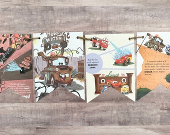 Disney Cars themed book page banner Lightning McQueen birthday party decor decoration sign art