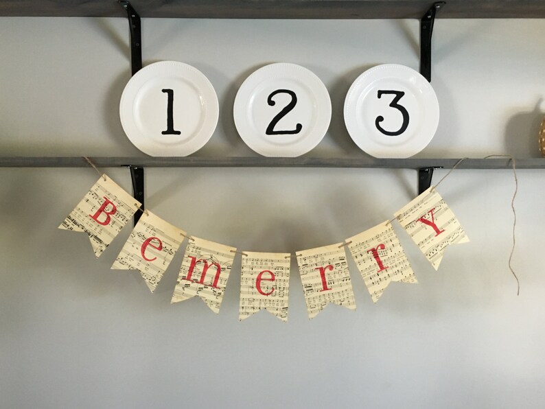 BE MERRY Christmas sheet music book page banner bunting holiday decoration garland