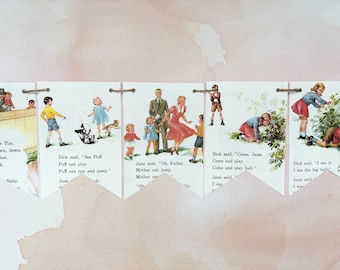 DICK AND JANE book page banner bunting garland decoration