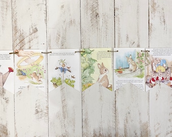 Peter Rabbit book page banner Little Golden Book version nursery baby shower decor decoration spring bunny decor