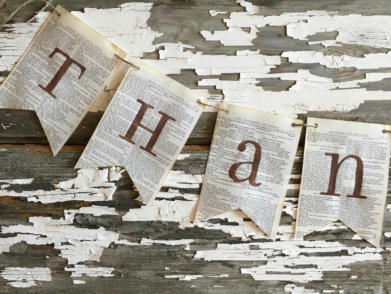 THANKFUL homemade book page banner fall thanksgiving decor decoration sign garland bunting afbeelding 2