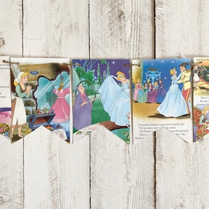 CINDERELLA DISNEY PRINCESS book page banner sign bunting garland birthday party decor decoration