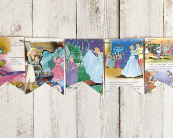 CINDERELLA DISNEY PRINCESS book page banner sign bunting garland birthday party decor decoration