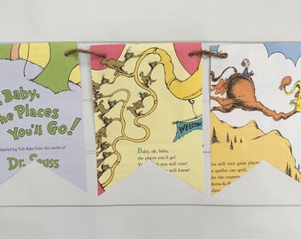 Oh, Baby, the places You’ll Go! book page banner bunting garland party birthday decor decoration sign Dr. Seuss