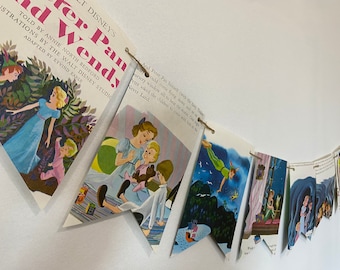 PETER PAN and WENDY vintage book page banner bunting garland decor decoration party art sign disney
