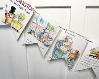 Paddington Bear and the Magic Trick book page banner bunting garland birthday party decor decoration garland magician