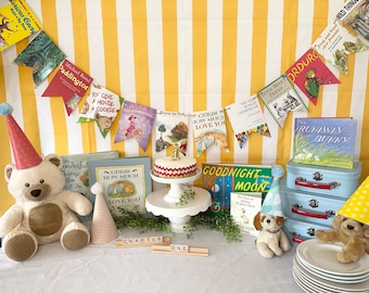 Book cover banner for book theme storybook birthday party baby shower children’s book covers Chapter One One for the books Your story