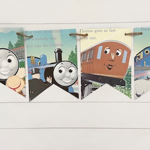 Train themed book page banner bunting garland birthday party decor decoration trains theme