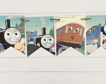 Train themed book page banner bunting garland birthday party decor decoration trains theme