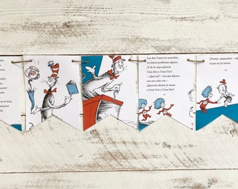 El Gato Ensombrerado book page banner the cat in the hat Spanish bunting garland birthday party decor decoration