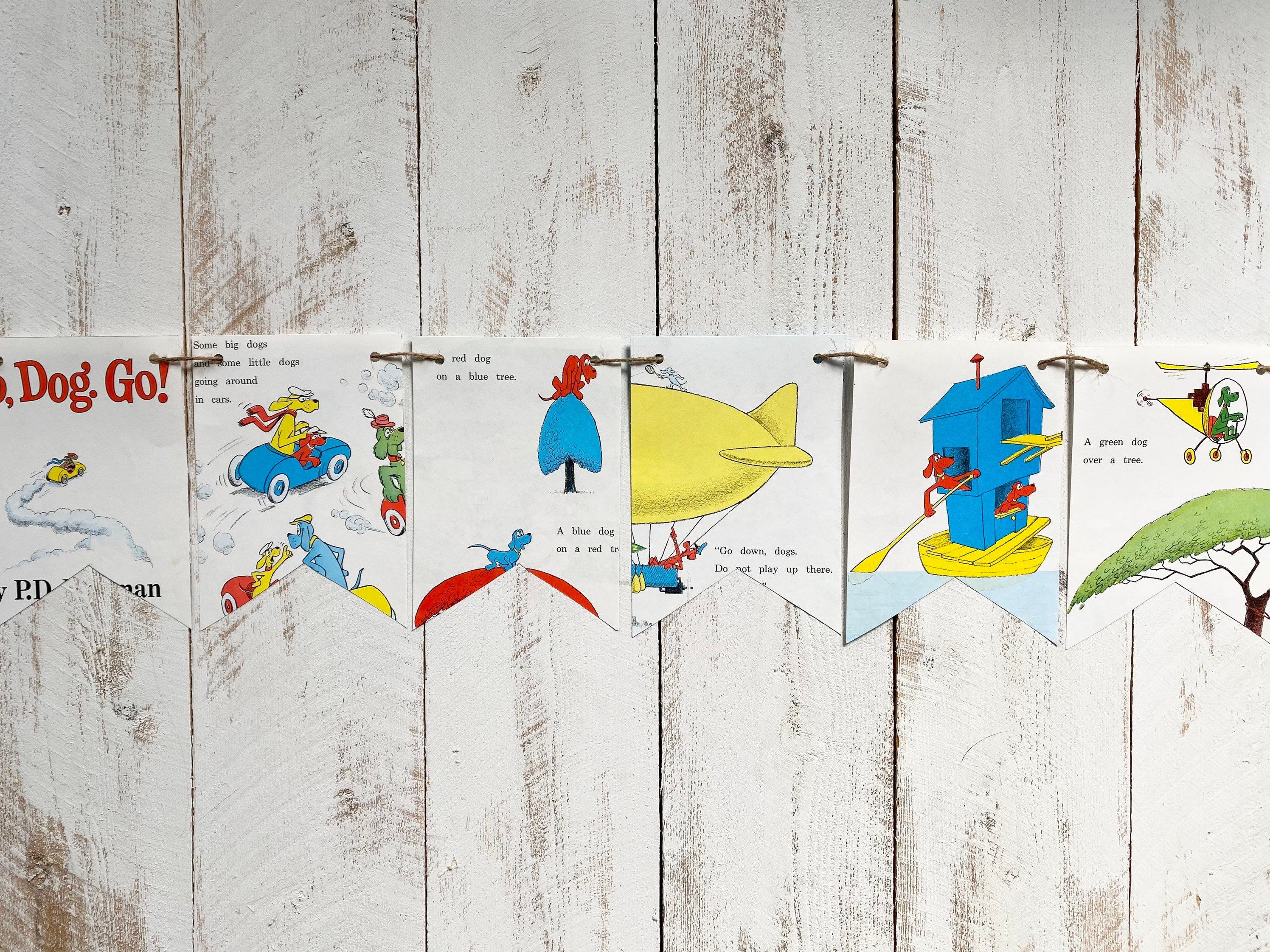 GO DOG GO book page banner garland bunting decoration dogs party decor
