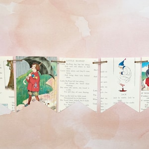 Mother Goose Nursery Rhymes book page banner bunting garland baby shower nursery decor decoration