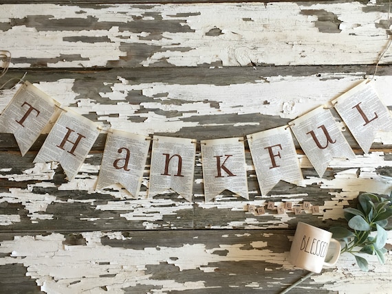 THANKFUL homemade book page banner fall thanksgiving decor decoration sign garland bunting
