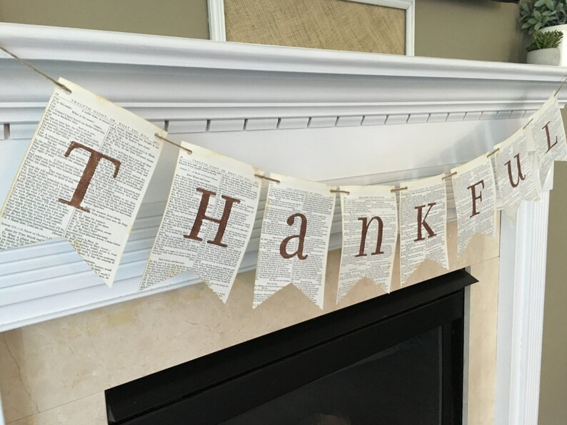 THANKFUL homemade book page banner fall thanksgiving decor decoration sign garland bunting afbeelding 4