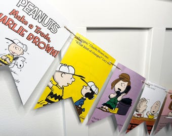 Charlie Brown Make A Trade book page banner birthday party decoration decor bunting garland Snoopy Peanut