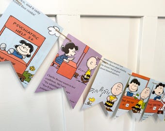 Lucy Knows Best Charlie Brown book page banner birthday party decoration decor bunting garland Snoopy Peanut