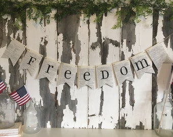 FREEDOM book page banner bunting garland fourth of July decoration