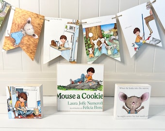 If You Give A  Mouse A Cookie book page banner birthday party decor decoration milk and cookies baby shower