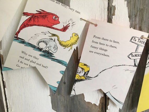 Dr. Seuss One Fish Two Fish Red Fish Blue Fish Book Page Banner Bunting  Garland Decoration -  Norway