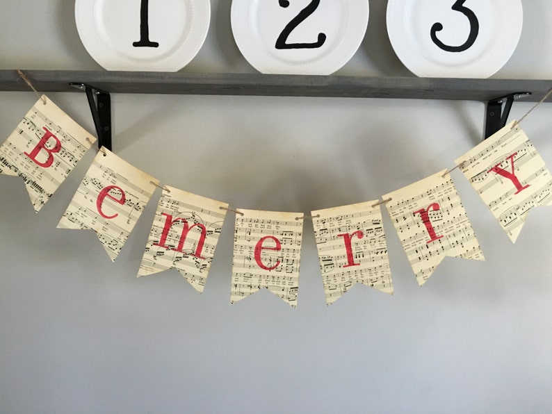 BE MERRY Christmas sheet music book page banner bunting holiday decoration garland