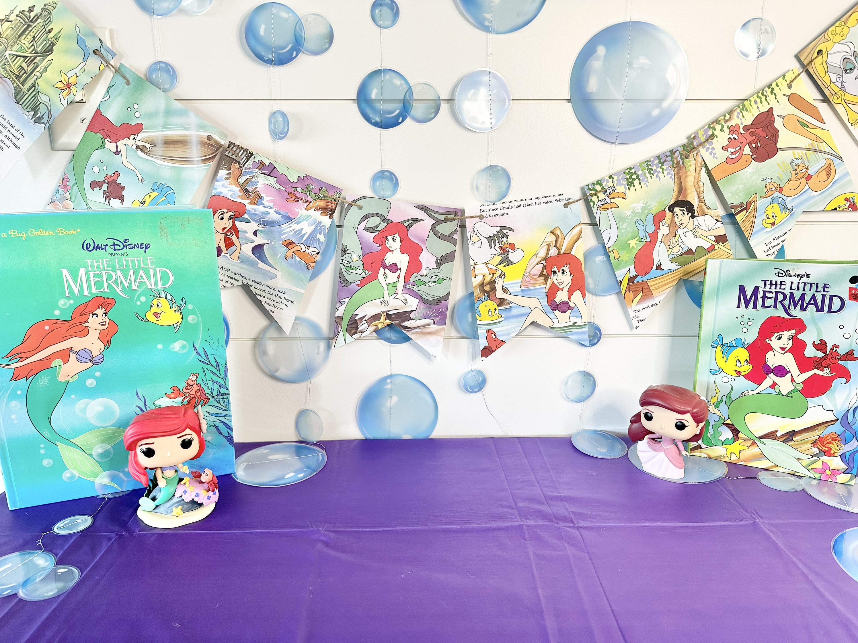 The Little Mermaid book page banner garland bunting princess mermaid birthday party decor decoration wall hanging art