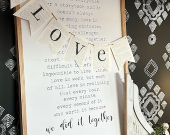 LOVE book page banner paper garland bunting sign WEDDING Valentine