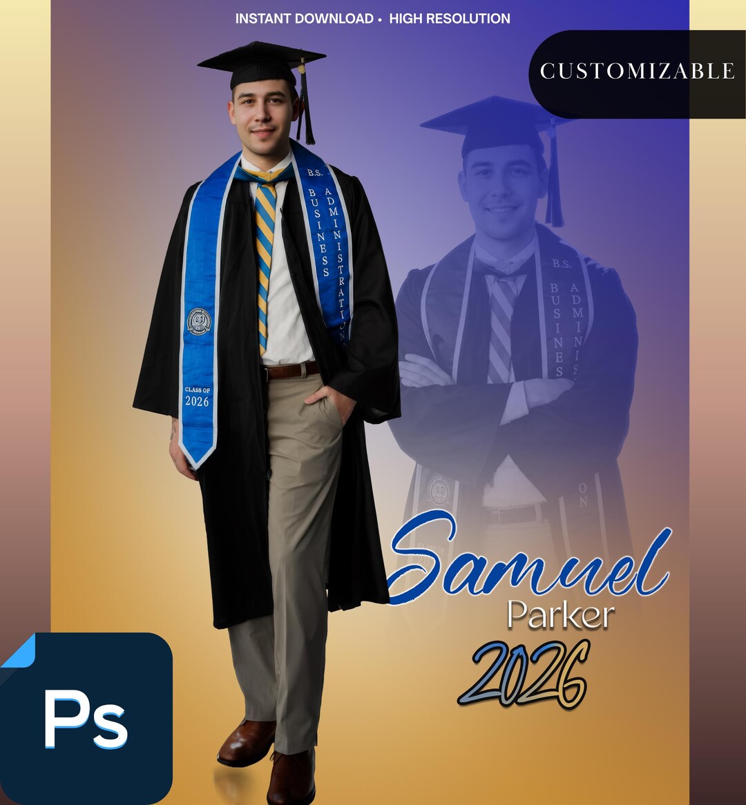 Customizable Graduation Screen Digital Photo Template | Cap and Gown ...
