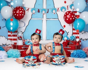 Fondo digital inspirado en el Dr. Seuss / Configuración para smash cake / Fondo para fotografía de cumpleaños (formato PNG)