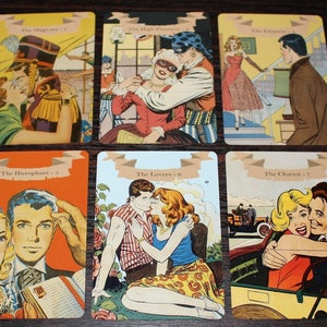 Gouden eeuw van romantiek tarotkaartspel - op stripboeken gebaseerde afbeeldingen - "klein" pokerformaat deckversie: liefdesthema vintage kunst klassieke ontwerpen