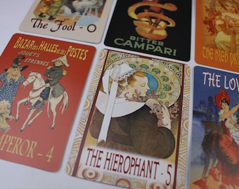 Baraja de Tarot Art Nouveau: Publicidad francesa vintage, 78 cartas tamaño póker