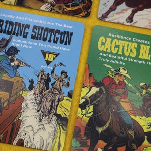 Western Oracle Cards: Cowboy Comic Book Art, Daglig vägledning Liknande Tarot "Poker Size" bild 1