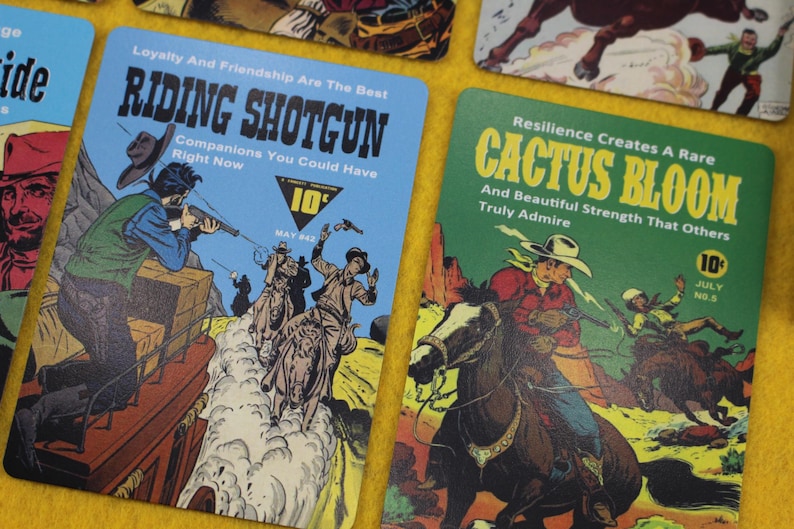 Western Oracle Cards: Cowboy Comic Book Art, Daglig vägledning Liknande Tarot "Poker Size" bild 1