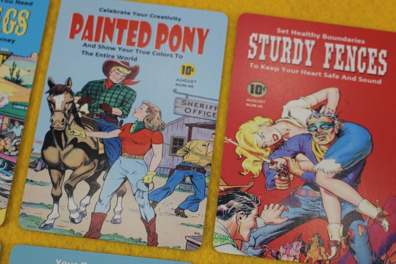 Western Oracle Cards: Cowboy Comic Book Art, Daglig vägledning Liknande Tarot "Poker Size" bild 5